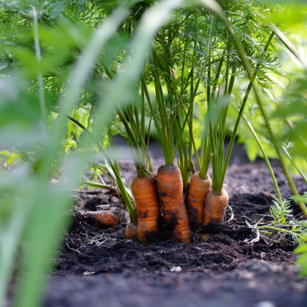 Une photo rapprochée de carottes poussant dans leur habitat naturel
