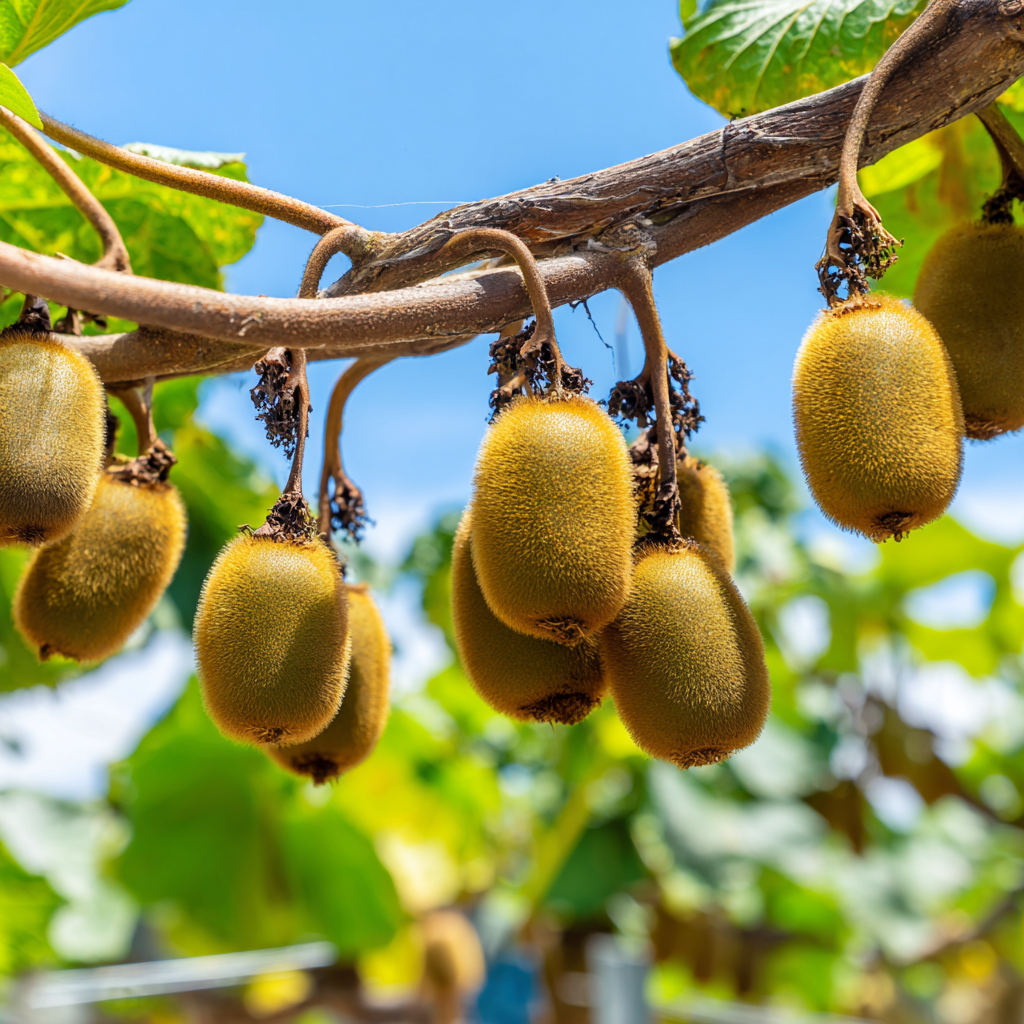 Une photo rapprochée de kiwis poussant dans leur habitat naturel