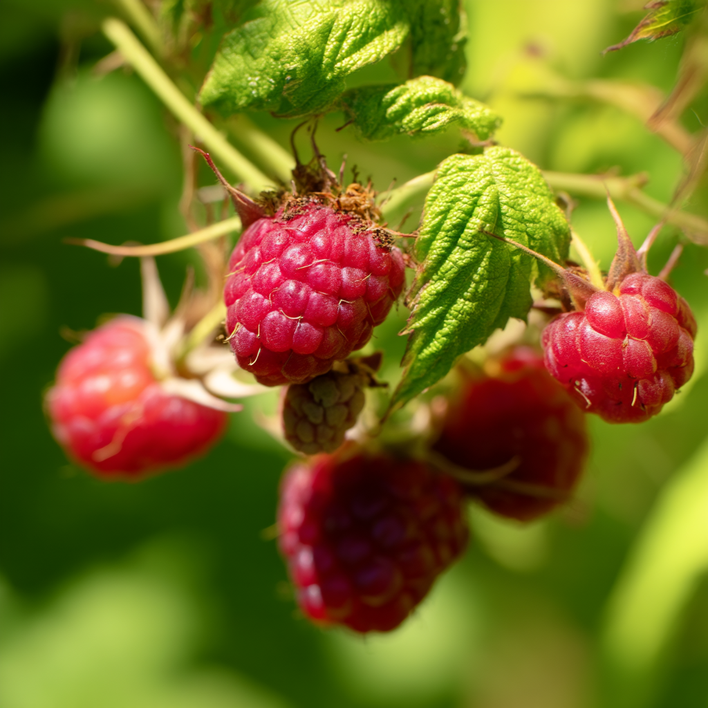 Une photo rapprochée de framboises poussant dans leur habitat naturel