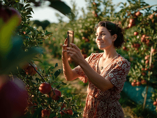 A woman choosing fruits and vegetables at a market