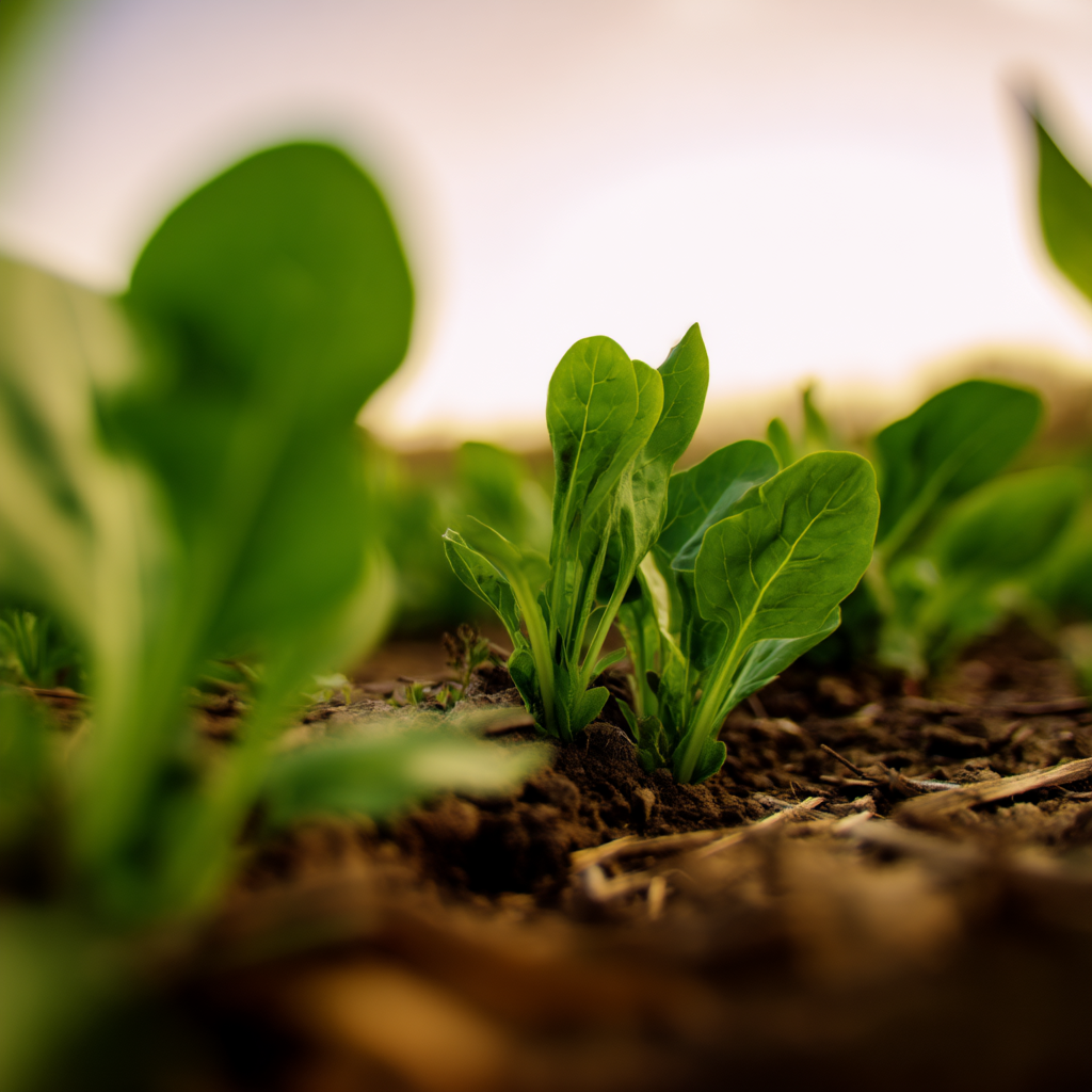 Une photo rapprochée d'épinards poussant dans leur habitat naturel