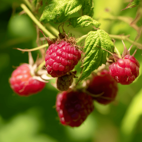 A close photo of raspberries