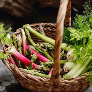 A basket full of Stem vegetables