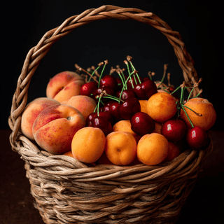 A basket full of Stone fruits